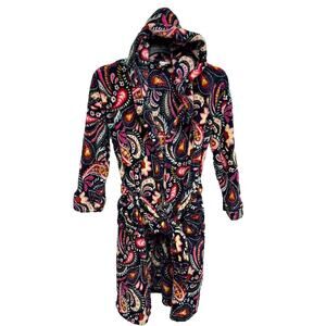 Vera Bradley‎ Womens Size S M Robe Hooded Plush Parisian Paisley Tie Pockets
